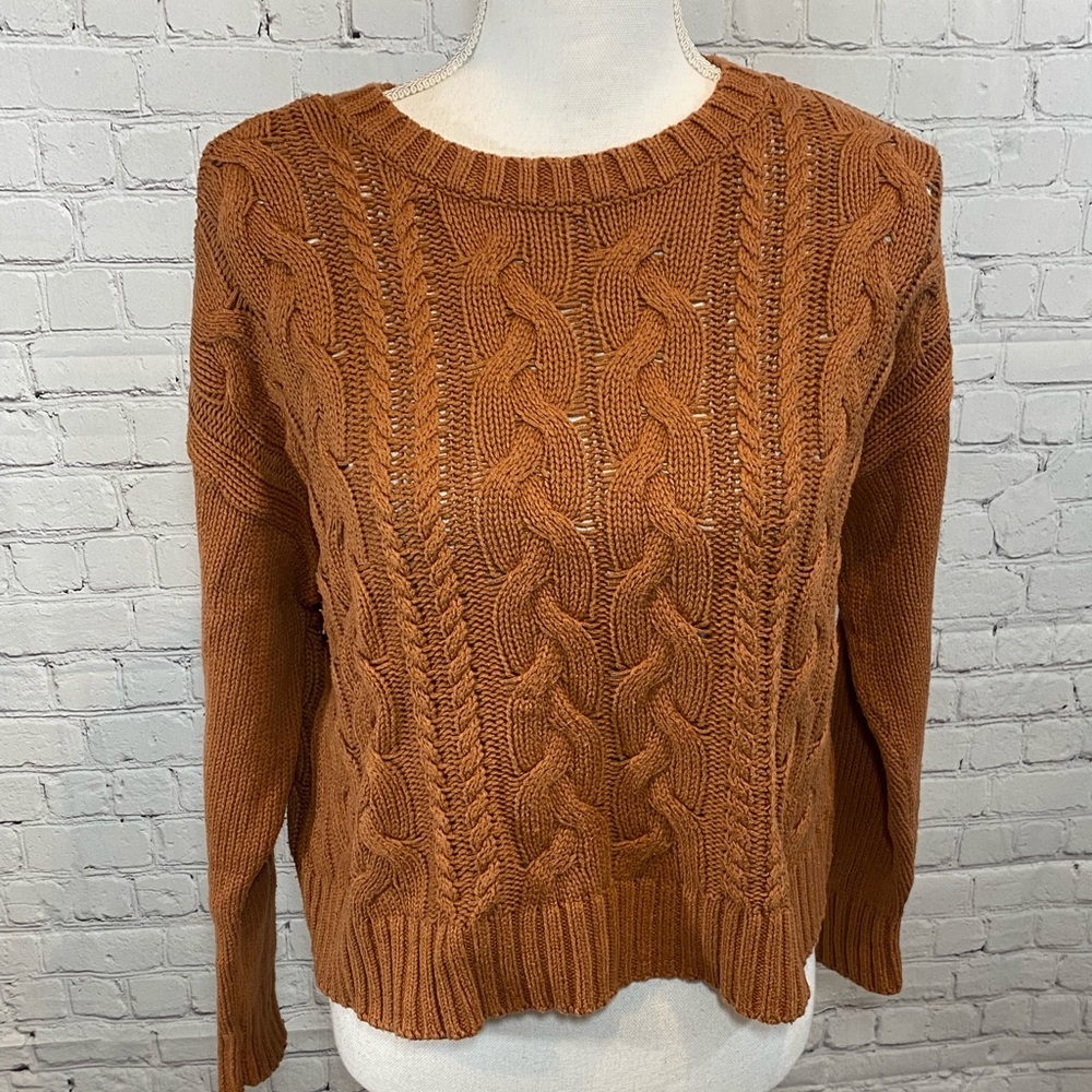 LA HEARTS Sweater Cable Knit Cropped Rust-Medium